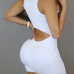 Leisure Hooded Collar Sleeveless White Cotton One-piece Skinny Jumpsuits