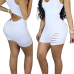 Leisure Hooded Collar Sleeveless White Cotton One-piece Skinny Jumpsuits