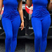 Leisure Lace-up Blue Blending One-piece Skinny Jumpsuits