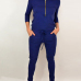 Leisure Round Neck Zipper Design Blue Cotton Blends One-piece Jumpsuits