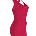 Leisure Sleeveless Drawstring Design Wine Red Polyester One-piece Skinny Jumpsuits