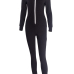 Leisure V Neck Zipper Design Black Cotton One-piece Jumpsuits
