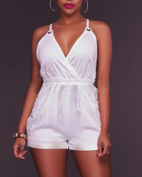 Sexy Deep V Neck Backless White Cotton One-piece Jumpsuits