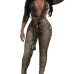 Sexy Deep V Neck Snakeskin Printing Polyester One-piece Jumpsuits