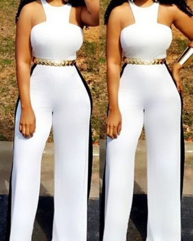 Sexy Dew Shoulder Sleeveless White Twilled One-piece Skinny Jumpsuits(Without Belt)