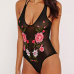 Sexy Embroidery See-Through Black Acrylic One-piece Skinny Jumpsuits