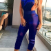 Sexy Halter Neck Backless Blue Polyester One-piece Skinny Jumpsuits