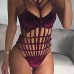 Sexy Halter Neck Hollow-out Purplish Red Velvet One-piece Skinny Jumpsuits