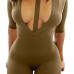 Sexy Halter Neck Short Sleeves Hollow-out Army Green Blending One-piece Skinny Jumpsuits