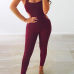 Sexy Hollow-out Wine Red Polyester One-piece Skinny Jumpsuits(With Belt)