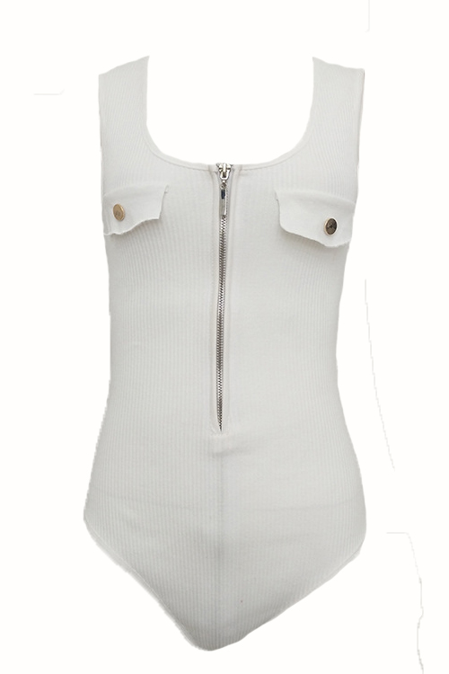 Sexy Hollow-out Zipper Design White Cotton One-piece Skinny Jumpsuits