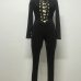 Sexy Long Sleeves Front Lace-up Hollow-out Solid Black Polyester One-piece Skinny Jumpsuit