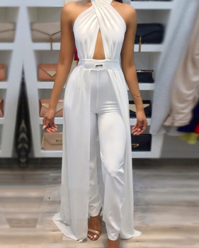 Sexy Patchwork White Spandex One-piece Jumpsuits