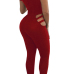 Sexy Round Neck Hollow-out Red Twilled One-piece Jumpsuits