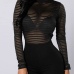 Sexy Round Neck Long Sleeves Backless Black Cotton Blends One-piece Skinny Jumpsuits