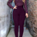 Sexy Round Neck Long Sleeves Gauze Patchwork +Pearl Decoration Purple Healthy Fabric One-piece Skinny Jumpsuits