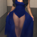 Sexy Round Neck See-Through Royalblue Cotton One-piece Jumpsuits