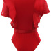 Sexy Round Neck Short Sleeves See-Through Red Polyester One-piece Skinny Jumpsuits
