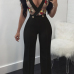 Sexy Round Neck V-shaped Hollow-out Black Twilled One-piece Jumpsuits