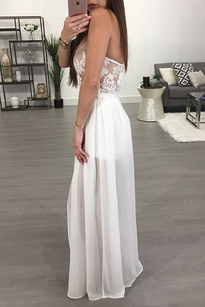 Sexy See-Through Backless White Chiffon One-piece Jumpsuits