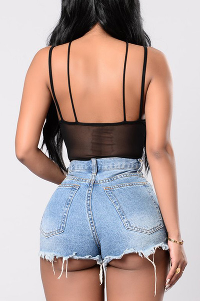 Sexy See-Through Black Gauze One-piece Skinny Jumpsuits
