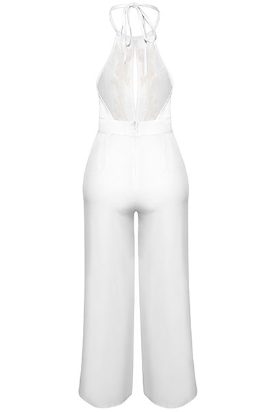 Sexy Sleeveless Backless White Twilled One-piece Jumpsuits