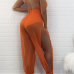 Sexy Sleeveless See-Through Orange Gauze One-piece Skinny Jumpsuits