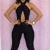 Sexy Solid Skinny Black Jumpsuits
