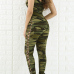 Sexy Spaghetti Strap Sleeveless Camouflage printed Polyester One-piece Skinny Jumpsuits