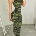 Sexy Spaghetti Strap Sleeveless Camouflage printed Polyester One-piece Skinny Jumpsuits
