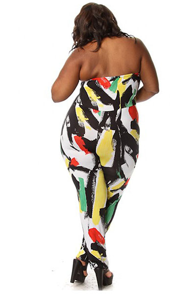 Sexy Strapless Sleeveless Multi-colored Print Polyester One-piece Regular Jumpsuit