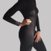 Sexy Turtleneck Long Sleeves Solid Black Spandex One-piece Skinny Jumpsuit