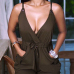 Sexy V Neck Backless Army Green Blending One-piece Skinny Jumpsuits