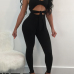 Sexy V Neck Hollow-out Black Polyester One-piece Jumpsuits