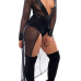Sexy V Neck Long Sleeves Mesh Patchwork Black One-piece Skinny Jumpsuits