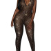 Sexy V Neck See-Through Gold Gauze One-piece Skinny Jumpsuits