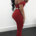 Sexy V Neck Short Sleeves Red Qmilch One-piece Skinny Jumpsuits(Without Belt)