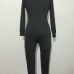 Slim V Neck Long Sleeves Single-breasted Water Black Cotton Blend One-piece Skinny Jumpsuit