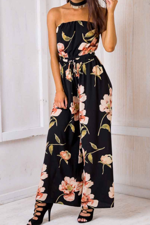 Spandex Floral Regular Jumpsuits(Non Positioning Printing)(With Belt)