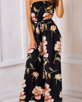 Spandex Floral Regular Jumpsuits(Non Positioning Printing)(With Belt)