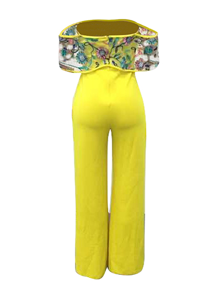 Stylish Bateau Neck Short Sleeves High Split Yellow Healthy Fabric One-piece Jumpsuits