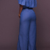 Stylish Dew Shoulder Falbala Design Blue Denim One-piece Jumpsuits(Without Bracelet)