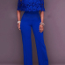 Stylish Dew Shoulder Hollow-out Blue Twilled One-piece Jumpsuits