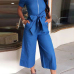 Stylish Dew Shoulder Short Sleeves Zipper Design Blue Denim One-piece Jumpsuits