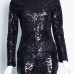 Stylish O Neck Long Sleeves Sequins Design Black Cotton Blend One-piece Jumpsuit