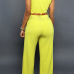 Stylish O Neck Sleeveless Button Design Yellow Qmilch One-piece Jumpsuits (Without Belt)
