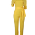 Stylish One-shoulder Yellow Polyester One-piece Jumpsuits(With Belt)
