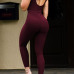 Stylish Round Neck Short Sleeves Hollow-out Wine Red Twilled One-piece Skinny Jumpsuits