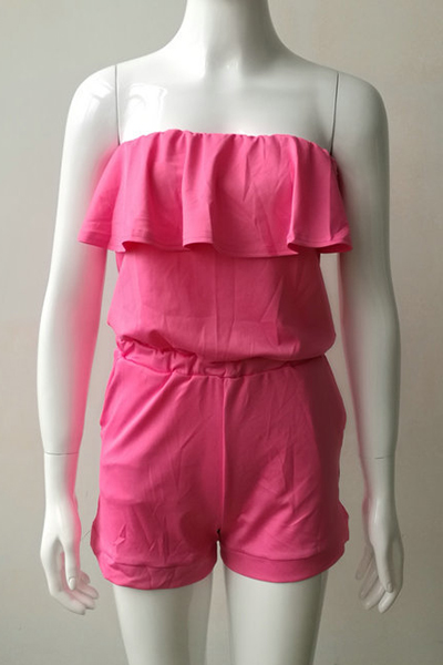 Stylish Strapless Falbala Design Polyester One-piece Jumpsuits
