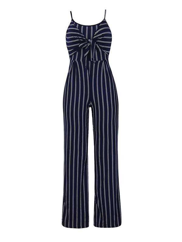 Stylish Striped Royalblue Cotton One-piece Jumpsuits